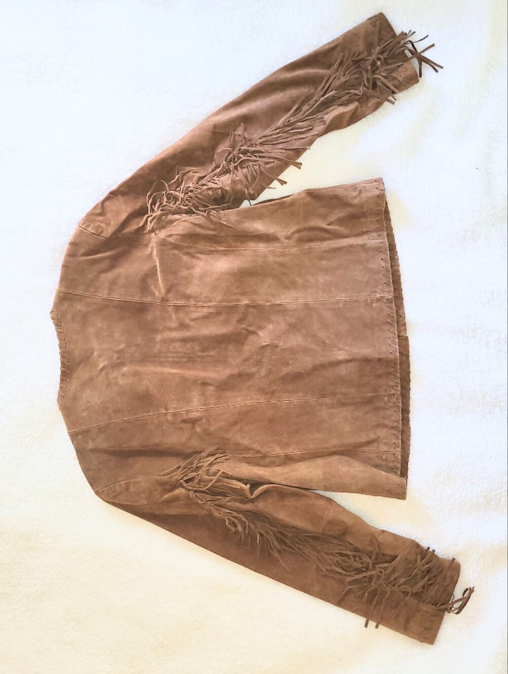 Chico's Brown Fringe Leather Jacket Genuine Suede Fitted Jacket Size 2 - Picture 2 of 16